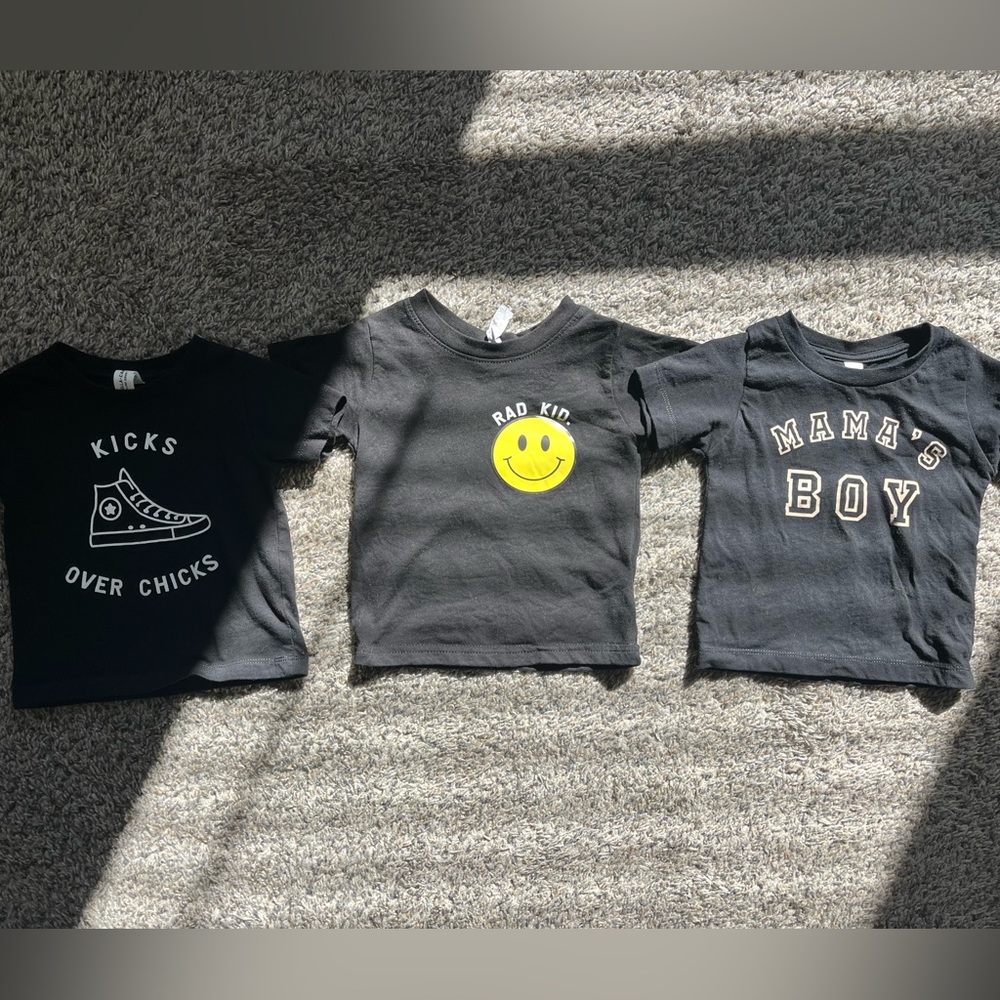 Lightly worn, graphic t-shirts, 12-18 months.